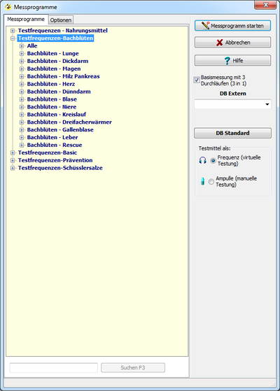 Messprogramm Bachblüten